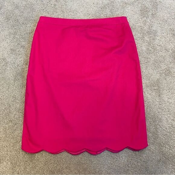 j. Crew hot fuchsia pink scalloped hem pencil skirt Sz 6 NWT - Picture 2 of 9